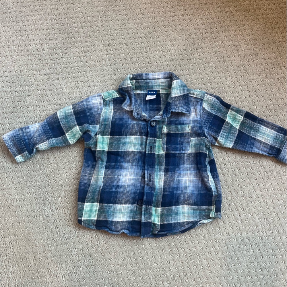 Old Navy Blue and Green Plaid Button Down